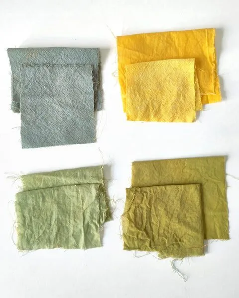 Over-dyeing samples showing chamomile and hollyhock combinations
