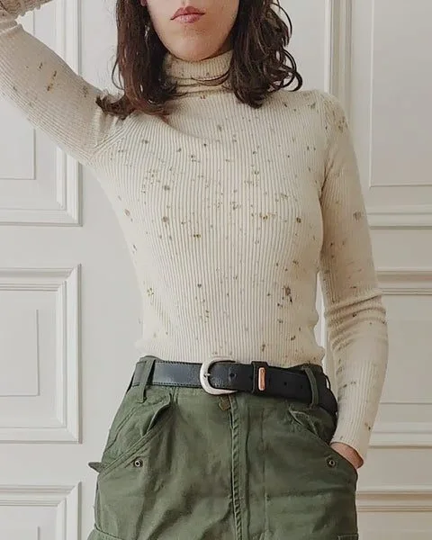 Bundle-dyed turtleneck close-up