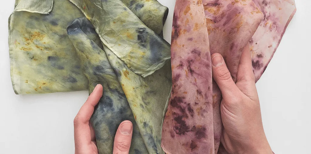 Silk scarf bundle-dyed with flowers