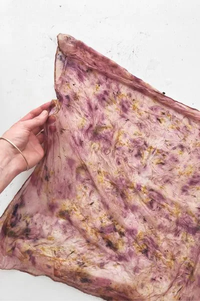 Green and pink bundle-dyed silk scarves