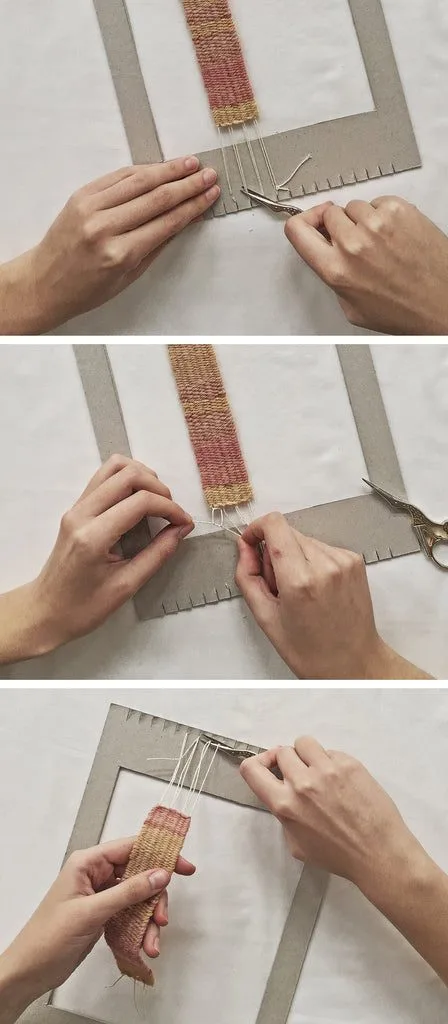Tidying up loose ends on the back of the weaving