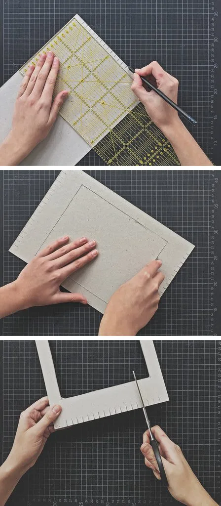 DIY cardboard loom weaving