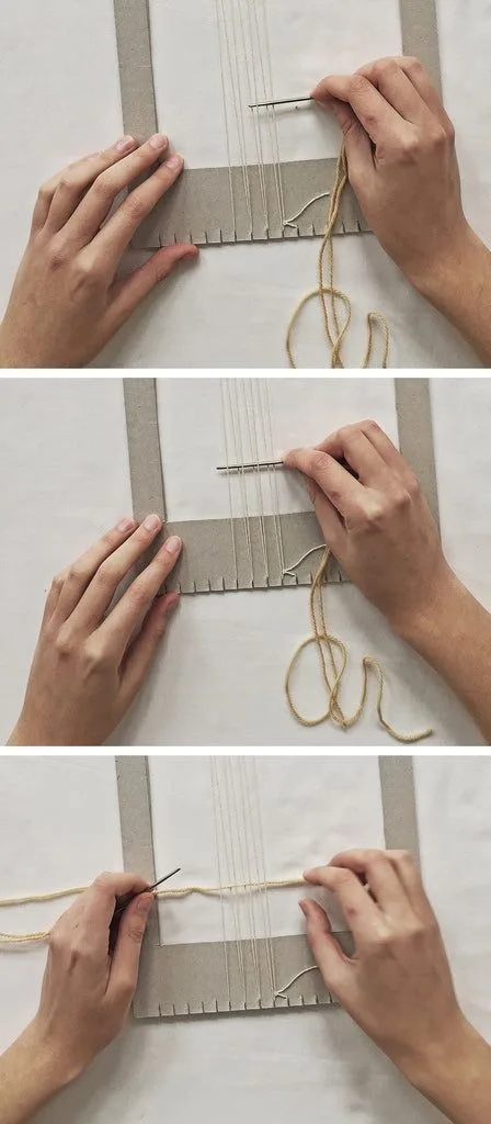 Attaching the warp to the cardboard loom