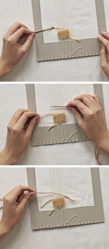 Starting to weave with a needle and yarn