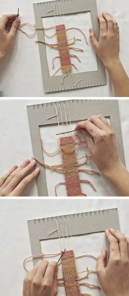 Changing yarn colors on a cardboard loom