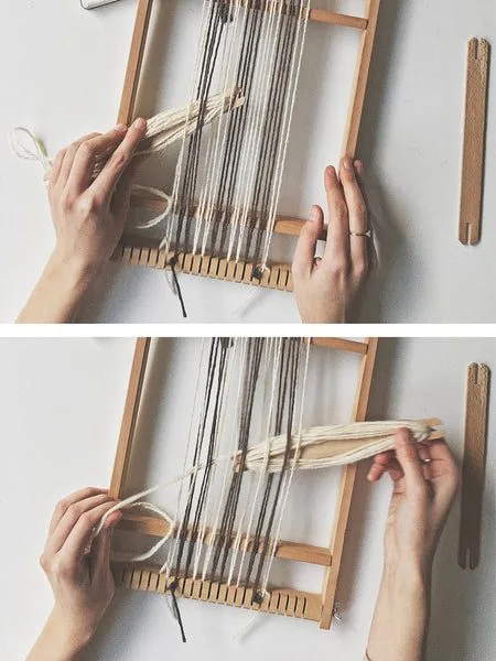Weaving the first pick of weft on a frame loom