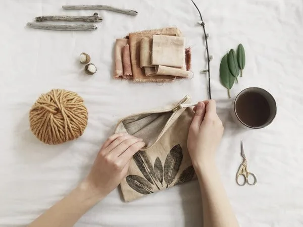 Printed leaves on fabric