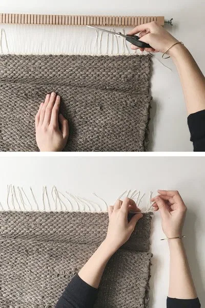 Finished handwoven linen rag rug