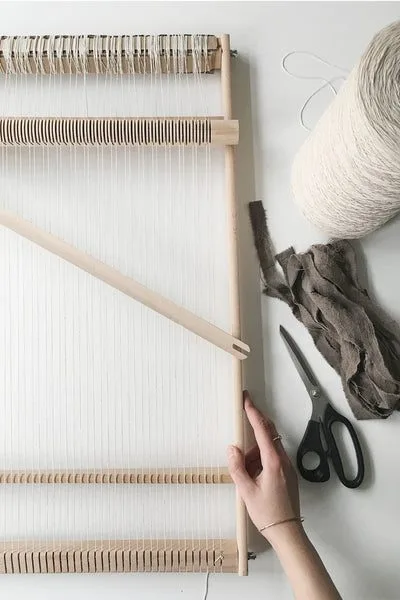 Handwoven linen rag rug on a frame loom