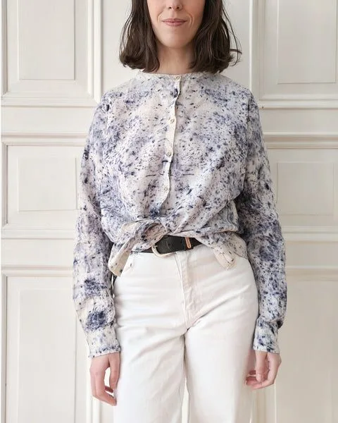 Bundle-dyed natural linen shirt unisex