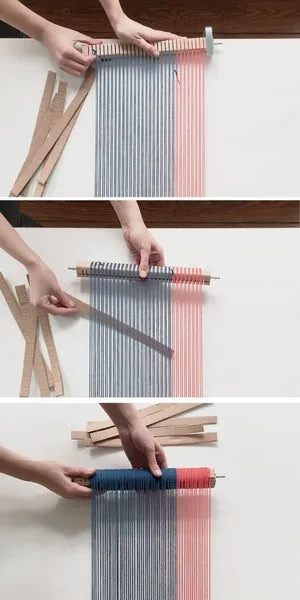 Attaching the warp to the top beam